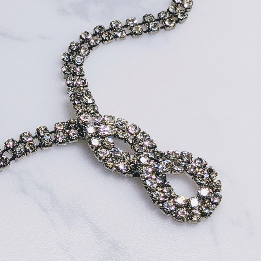 Long Infinity Knot Rhinestone Statement Necklace - image 4